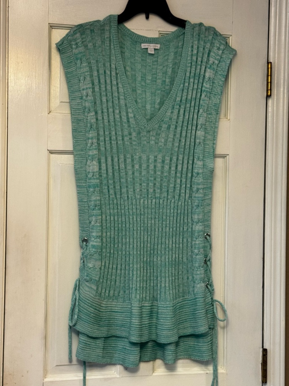 New York & Company Mint Green Ribbed Lace-Up Sleeveless Swim Coverup